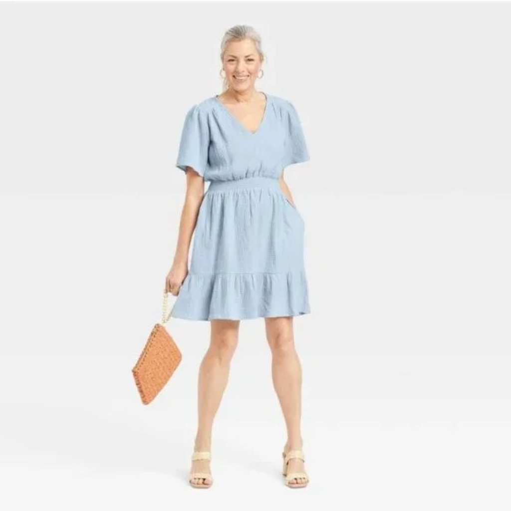 Knox Rose Women's Flutter Short Sleeve Gauze Aline Dress L Baby Powder Blue L
